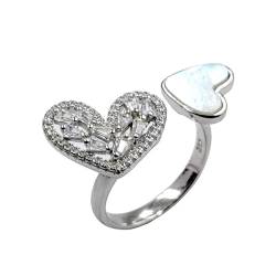 AMONROO Twin Heart Sparkling White CZ Ring Fine Jewellery 925 Sterling Silver Adjustable Finger Ring for Women Stylish Minimalist Handmade Ring von AMONROO