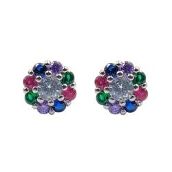 Amonroo 925 Silver Earring with Colorful Flower Jewelry Stylish Colorfull Cubic Zirconia Floral Stud Earring Minimalist Handmade Gift for Her von AMONROO