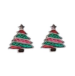 Amonroo 925 Sterling Silver Cute Tree Ear Studs Tiny Christmas Earrings Enamel Cartilage Ear Studs Girls Earrings Minimalist Handmade Gift von AMONROO