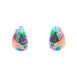 Amonroo 925 Sterling Silver Earrings For Women Colorful Enamel With Cubic Zirconia Earrings Luxury Jewelry Enamel Minimalist Handmade Gift-13x9 mm von AMONROO