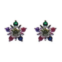 Amonroo Beautiful 925 Silver Star Round Floral Design Studs Earrigs Stylish Colorfull Cubic Zirconia Stud Earring Minimalist Handmade Gift for Her von AMONROO