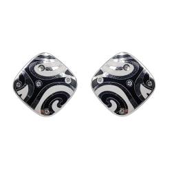 Amonroo Black and White Swirl Pattern Stud Earrings Women 925 Sterling Silver CZ Statement Enamel Jewelry Minimalist Handmade Gift-18x18 mm von AMONROO