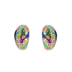 Amonroo Classic Trendy Floral Petal Enamel Silver Earrings 925 Sterling Silver Flower Design Hoop Earrings Clip-on Minimalist Handmade Gift-17x9 mm von AMONROO