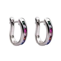Amonroo Colorful CZ Hoop Earrings Tiny Micro Pave CZ Round Charm Earrings for Women Statement Jewelry Minimalist Gift 925 Sterling Silver-15x3 mm von AMONROO