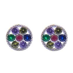 Amonroo Cubic Zirconia Floral Stud Earring 925 Silver Earring with Colorful Flower Vibrant Stud Stylish Circle Minimalist Handmade Gift for Her von AMONROO