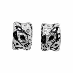 Amonroo Geometrics Pattern Black and White Wide Earrings Women 925 Sterling Silver CZ Statement Enamel Jewelry Minimalist Handmade Gift-17x12 mm von AMONROO