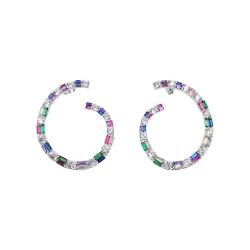 Amonroo Multi Rainbow Color CZ Twisted Hoop Earrings Multicolor Hoop Minimalist Handmade Gift for Girlfriend-40x33 mm von AMONROO
