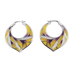 Amonroo Yellow and Purple Women's silver Earring with enamel and Cubic Zirconia 925 SIlver Minimalist Handmade Gift-30x30 mm von AMONROO