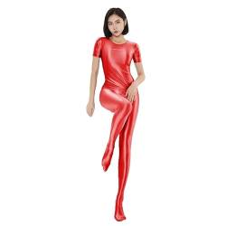 AMORESY Electa Series Color Halbarm Shiny Silky Elastic Bottomed Tight Sexy T-Shirt, rot, X-Groß von AMORESY