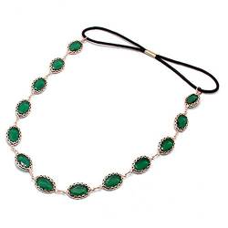 Elegante Haarband Boho-Kopf-Ketten Oval Kopfschmuck Kristallstirnband Frauen Accessoires Schmuck Grün von AMOYER