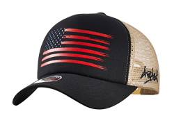 AMPLESH Premium 3D geprägte amerikanische Flagge Trucker Hut Mesh Baseball Cap Outdoor Snapback Hut für Männer Frauen, schwarz / beige, L-XL von AMPLESH