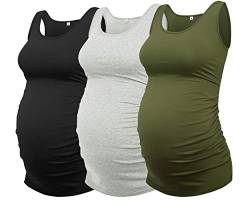 AMPOSH Damen Umstands-Tanktop, 3er-Pack, gerüschte Seite, ärmellos, Schwangerschaft, Basic-Shirt, 39 Schwarz/Grau/Oliv, X-Groß von AMPOSH