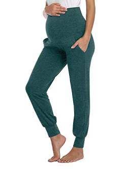 AMPOSH Damen-Umstandshose, dehnbar, Lounge, Workout-Hose, lässig, lässig, bequem, Schwangerschafts-Jogginghose mit Taschen, Heather Hunter Green, X-Groß von AMPOSH