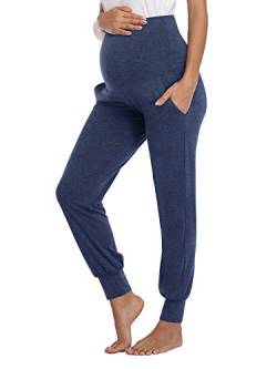 AMPOSH Damen Umstandshose Stretch Lounge Workout Pants Casual Loose Comfy Schwangerschaft Jogger mit Taschen - Blau - Mittel von AMPOSH