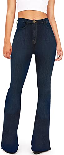 AMRSPENG Damen Black Bell Bottom Jeans für Frauen Flare Jeans High Waist Bootcut Jeans für Frauen Stretch Bell Bottom Pants, Dunkelblau_627, 48 von AMRSPENG