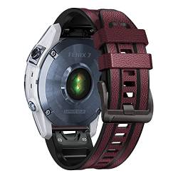 AMSOH 22 x 26 mm Leder-Silikon-Quickfit-Smartwatch-Armbänder für Garmin Fenix 7 7X 6 6X 5X 5 Plus 3HR 945 955 Armbänder, 26mm Fenix 5X 3 3HR, Achat von AMSOH