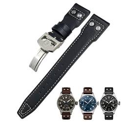 AMSOH Uhrenarmband aus echtem Leder, 20 mm, passend für IWC Big Pilot Top Gun Watch IW3777, Kalbslederband, Black Buckle, Achat von AMSOH