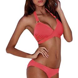 AMUSTER Damen Neckholder Bikini Set Push Up Triangel Bikinis Frauen Sexy Bikini Set Push-Up Padded Bademode Badeanzug Badeband Beachwear (S, Rot) von AMUSTER