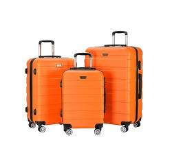 AMYSTY Koffer Trolley Reisekoffer Handgepäck Gepäck-ABS-3-teiliges Set Mit Schloss-Spinner 20 Zoll, 24 Zoll, 28 Zoll, Leichtes Gepäck Für Die Reise Rollkoffer (Color : Orange, Size : 20+24+28inch) von AMYSTY