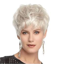 Perücke Tägliche Perücken Party Kurze Platinblonde Synthetische Perücke Für Weiße Frauen Pixie Cut Gold Perücke Mit Knall Perücke Damen von AMYSTY