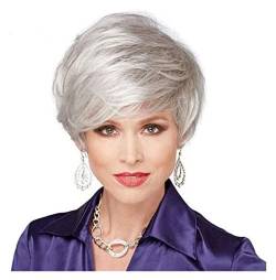 Perücke Tägliche Perücken Party Silbergraue Haarperücke, Natürliche Kurze Echthaarperücken Für Frauen, Kurze Perücke Für Den Täglichen Gebrauch Perücke Damen von AMYSTY