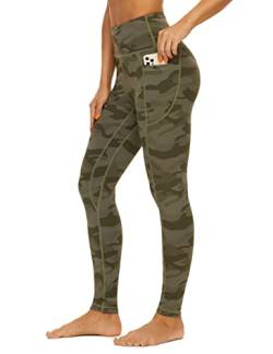 AMYTIS Damen Sport Leggings Yogahose High Waist mit Taschen Fitness Stretch Blickdicht Lang Gym Handytasche, Camouflage Army Green, S von AMYTIS LINGERIE