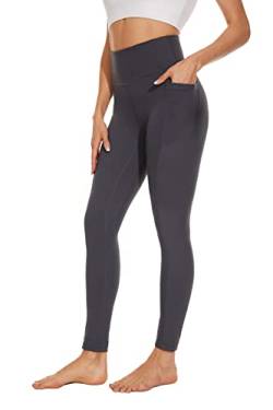 AMYTIS Damen Sport Leggings Yogahose High Waist mit Taschen Fitness Stretch Blickdicht Lang Gym Handytasche, Grey#1, L von AMYTIS LINGERIE