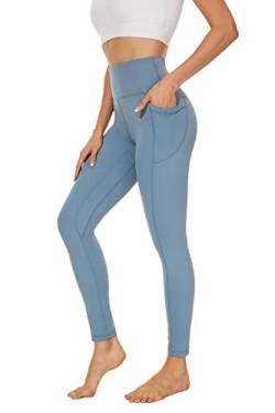 AMYTIS Damen Sport Leggings Yogahose High Waist mit Taschen Fitness Stretch Blickdicht Lang Gym Handytasche, Lake Blue, XL von AMYTIS LINGERIE