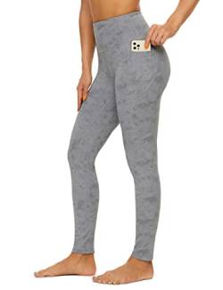 AMYTIS Damen Sport Leggings Yogahose High Waist mit Taschen Fitness Stretch Blickdicht Lang Gym Handytasche, Light Grey, L von AMYTIS LINGERIE