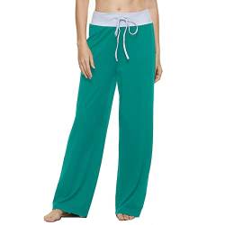 AMYTIS Damen Yogahose Stretch Freizeithose Bequeme Pyjamahose Schlafanzughose Lang Leichte Lounge Hose Hausanzug Hosen Relaxhose Fitness Sommer Weites Bein, blue M von AMYTIS LINGERIE