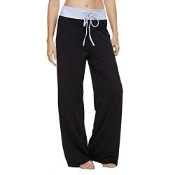 AMYTIS Damen Yogahose Stretch Freizeithose Bequeme Pyjamahose Schlafanzughose Lang Leichte Lounge Hose Hausanzug Hosen Relaxhose Fitness Sommer Weites Bein,PureBlack,3XL von AMYTIS LINGERIE