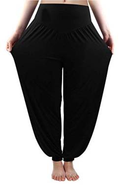 AMYTIS Haremshose für Damen Super Weiches Pumphose Lang Modal Pluderhose Yoga Pilates Hosen Schwarz XL von AMYTIS LINGERIE