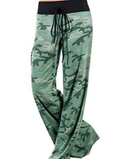 AMYTIS LINGERIE Damen Blumenmuster Weite Bein Lange Hose Schlafanzughose weich Pyjamahose Fitness Freizeithose Strandhose Weites Bein Hose Army Green#0620,S von AMYTIS LINGERIE