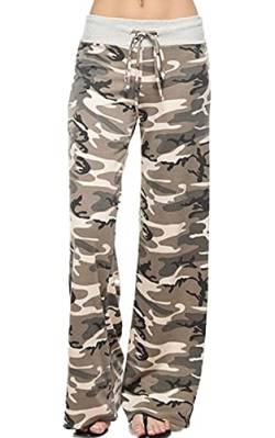 AMYTIS LINGERIE Damen Yoga-Hose Schlafanzughose weich Pyjamahose Fitness Lange Stretch Drawstring Hosen Freizeithose Strandhose Weites Bein Hose,Camouflage#0909,XL von AMYTIS LINGERIE