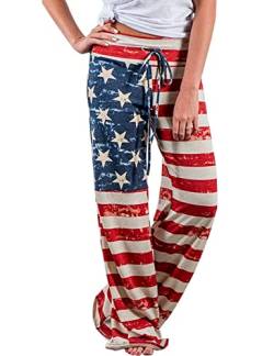 AMYTIS LINGERIE Damen Yoga-Hose Schlafanzughose weich Pyjamahose Fitness Lange Stretch Drawstring Hosen Freizeithose Strandhose Weites Bein Hose,National Flag#0433,S von AMYTIS LINGERIE