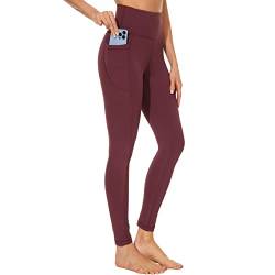 AMYTIS Sport Leggings Damen mit Taschen High Waist Yogahose Sporthose Lang Blickdicht Leggins Fitness Sportleggins L rot von AMYTIS LINGERIE