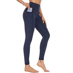 AMYTIS Sport Leggings Damen mit Taschen High Waist Yogahose Sporthose Lang Blickdicht Leggins Fitness Sportleggins S Dunkelblau von AMYTIS LINGERIE