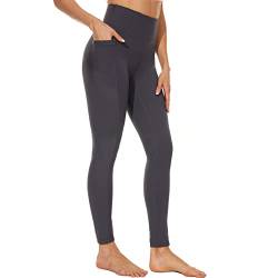 AMYTIS Sport Leggings Damen mit Taschen High Waist Yogahose Sporthose Lang Blickdicht Leggins Fitness Sportleggins XL dunkelgrau von AMYTIS LINGERIE