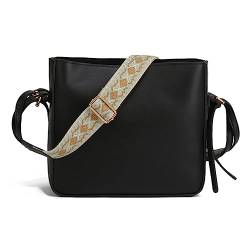 AMZLORD Leder Umhängetasche Laptop Tragetasche Damen Handtasche mit Verstellbarem Umhängeriemen und Reißverschlussfach, Große Handtasche Crossbody Bag Taschen for Women (Schwarz) von AMZLORD