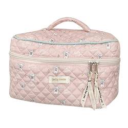 AMZLORD Reise Kosmetiktasche, Gesteppte Kulturtasche Damen, Kulturbeutel Damen mit Griff, Kosmetiktasche Groß Kapazität, Make up Bag Waschtasche for Kinder Mädchen (Rosa Kaninchen) von AMZLORD