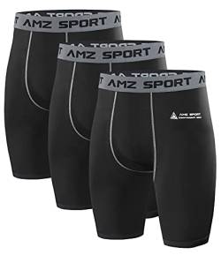 AMZSPORT 3er Pack Herren Kompressionsshorts, Kurze Kompressionshosen Radlerhose Schnelltrocknende Sporthose Funktionsunterwäsche,Schwarz L von AMZSPORT