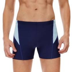 AMZSPORT Badehose Herren Kurz Schwimmhose Eng Wassersport Badeshorts mit Tunnelzug, Blau, XL von AMZSPORT