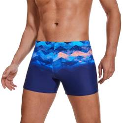 AMZSPORT Badehose Herren Kurz Schwimmhose Eng Wassersport Badeshorts mit Tunnelzug, Blau L von AMZSPORT