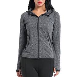 AMZSPORT Damen Laufjacke Sportjacke Langarm Kapuzenjacke Sweatjacke für Yoga Fitness Grau L von AMZSPORT