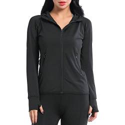 AMZSPORT Damen Laufjacke Sportjacke Langarm Kapuzenjacke Sweatjacke für Yoga Fitness Schwarz M von AMZSPORT