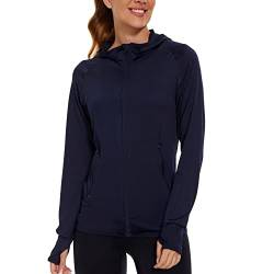 AMZSPORT Damen Laufjacke Sportjacke Langarm Trainingsjacke Sweatjacke für Yoga Fitness, Marineblau, L von AMZSPORT