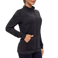 AMZSPORT Damen Laufjacke Sportjacke Langarm Trainingsjacke Sweatjacke mit Tasche Für Fitness Yoga, Schwarz L von AMZSPORT