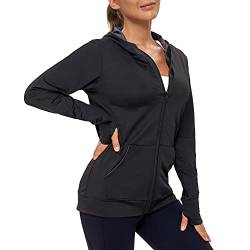 AMZSPORT Damen Laufjacke Sportjacke Langarm Trainingsjacke Sweatjacke mit Tasche Für Fitness Yoga Sport, Schwarz S von AMZSPORT