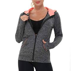 AMZSPORT Damen Laufjacke Sportjacke Langarm Trainingsjacke Sweatjacke mit Tasche Für Yoga Fitness Schwarz L von AMZSPORT