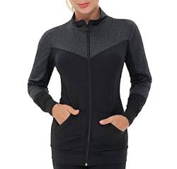 AMZSPORT Damen Laufjacke Sportjacke Langarm Trainingsjacke Sweatjacke mit Tasche Für Yoga Fitness Schwarz XXL von AMZSPORT